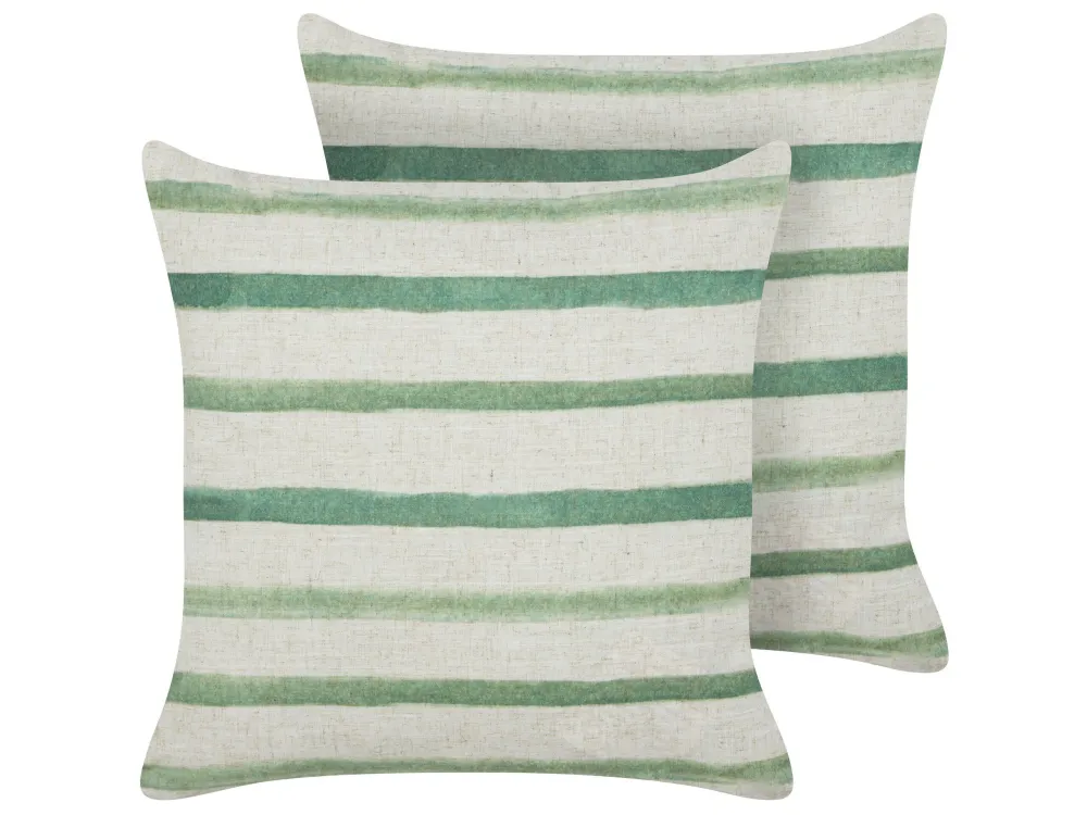 Conjunto de 2 almofadas decorativas com tradicional às riscas verde 45 x 45 cm KAFRA