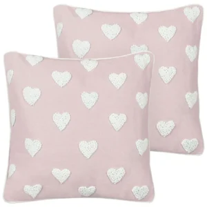 Conjunto 2 almofadas decorativas típico de corações em algodão rosa 45 x 45 cm GAZANIA