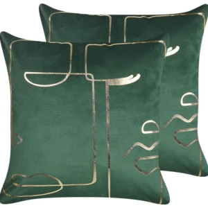 Conjunto de 2 almofadas decorativas veludo verde e dourado 45 x 45 cm PHILODENDRON