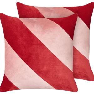 Conjunto de 2 almofadas decorativas em veludo vermelho e rosa 45 x 45 cm BORONIA
