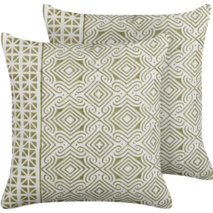 Conjunto de 2 almofadas decorativas verde visível e branco 45 x 45 cm LARICS