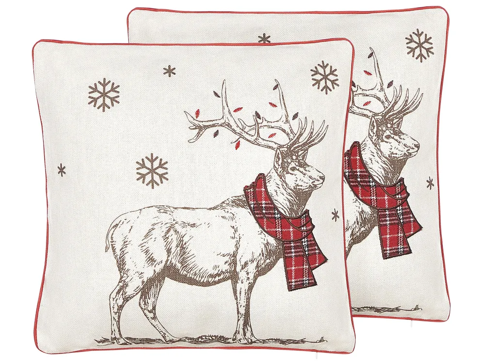 Conjunto de 2 almofadas em tecido branco e vermelho 45 x 45 cm SVEN