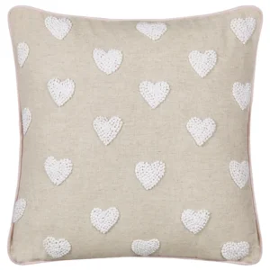 Cotton Cushion Embroidered Hearts 45 x 45 cm Beige GAZANIA