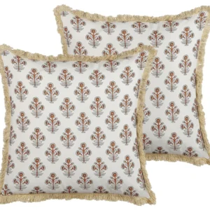 Set 2 100% algodão Cushions Flower Pattern 45 x 45 cm White OMORIKA