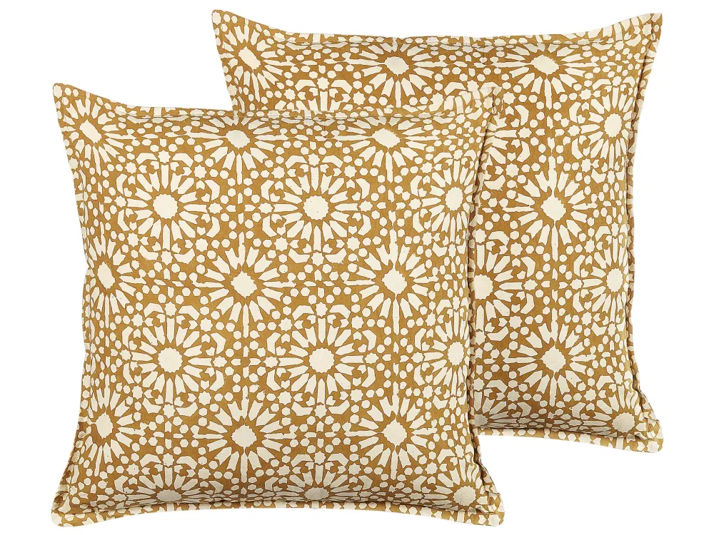 Set 2 De algodão Cushions Geometric Pattern 45 x 45 cm Beige CEIBA