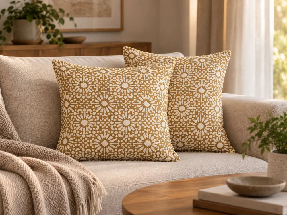 Set 2 De algodão Cushions Geometric Pattern 45 x 45 cm Beige CEIBA