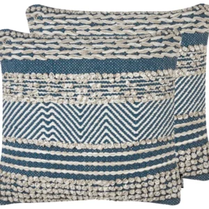 Set 2 Algodão puro Cushions Geometric Pattern 45 x 45 cm Beige and Blue DEWBERRY