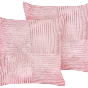 Set 2 Corduroy Cushions 43 x 43 cm Rosa MILLET