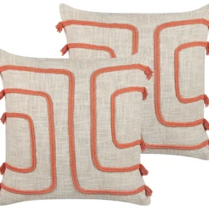Set 2 Cotton Cushions Abstract Pattern 45 x 45 cm Beige and Pêssego PLEIONE