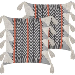 Set 2 Cotton Cushions Chevron Pattern 45 x 45 cm Multicolour BOUVARDIA