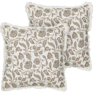 Set 2 Cotton Cushions Floral Motif 45 x 45 cm White and Grey LIVISTONA