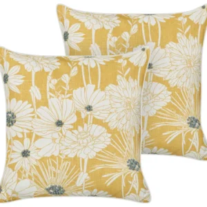 Set 2 Cotton Cushions Floral Print 45 x 45 cm Yellow SCIRPUS