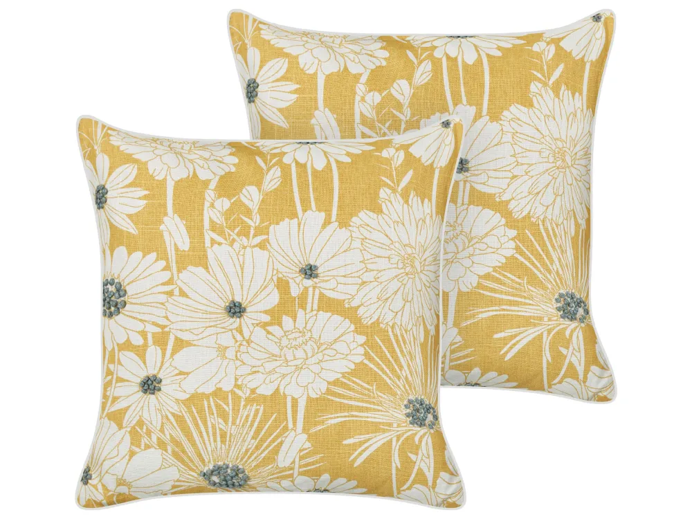 Set 2 Cotton Cushions Floral Print 45 x 45 cm Yellow SCIRPUS