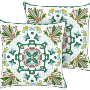 Set 2 Cotton Embroidered Cushions Oriental Pattern 45 x 45 cm Verde ELANITE