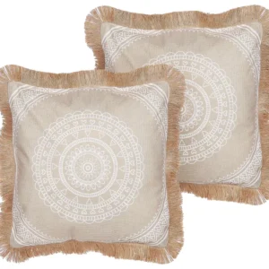 Set 2 Cushions Boho Motif 45 x 45 cm Tom neutro and White AGRIMONY