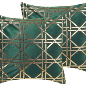 Set 2 Cushions Geometric Pattern 45 x 45 cm Green Ouro CASSIA