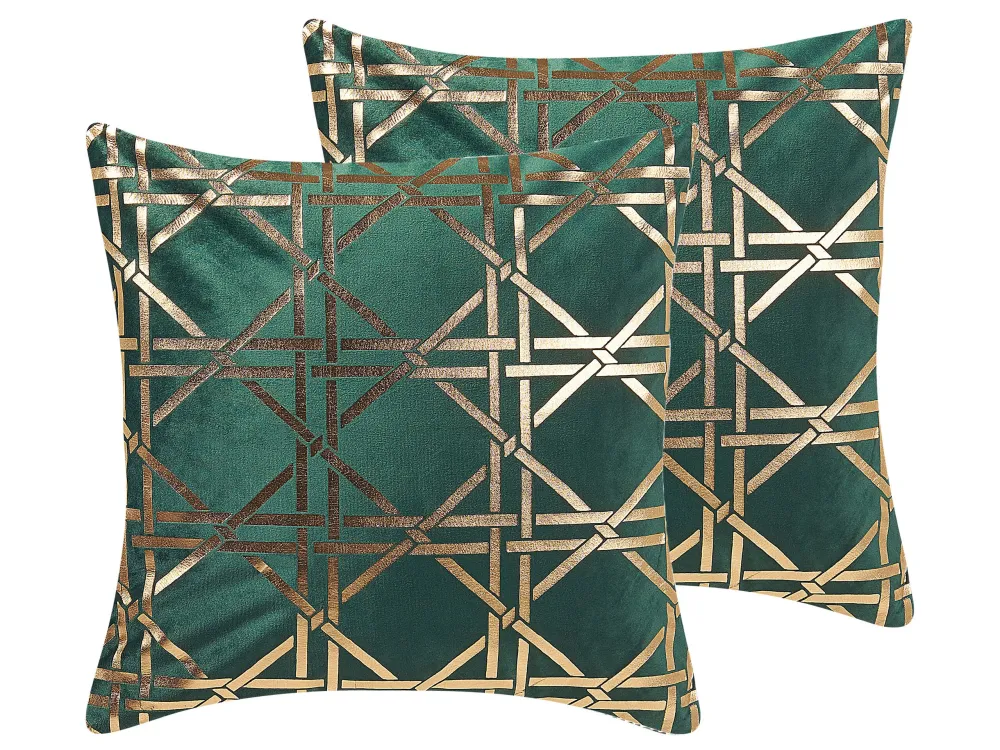 Set 2 Cushions Geometric Pattern 45 x 45 cm Green Ouro CASSIA