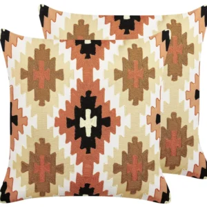 Set 2 Embroidered 100% algodão Cushions Geometric Pattern 50 x 50 cm Multicolour SERAMPORE