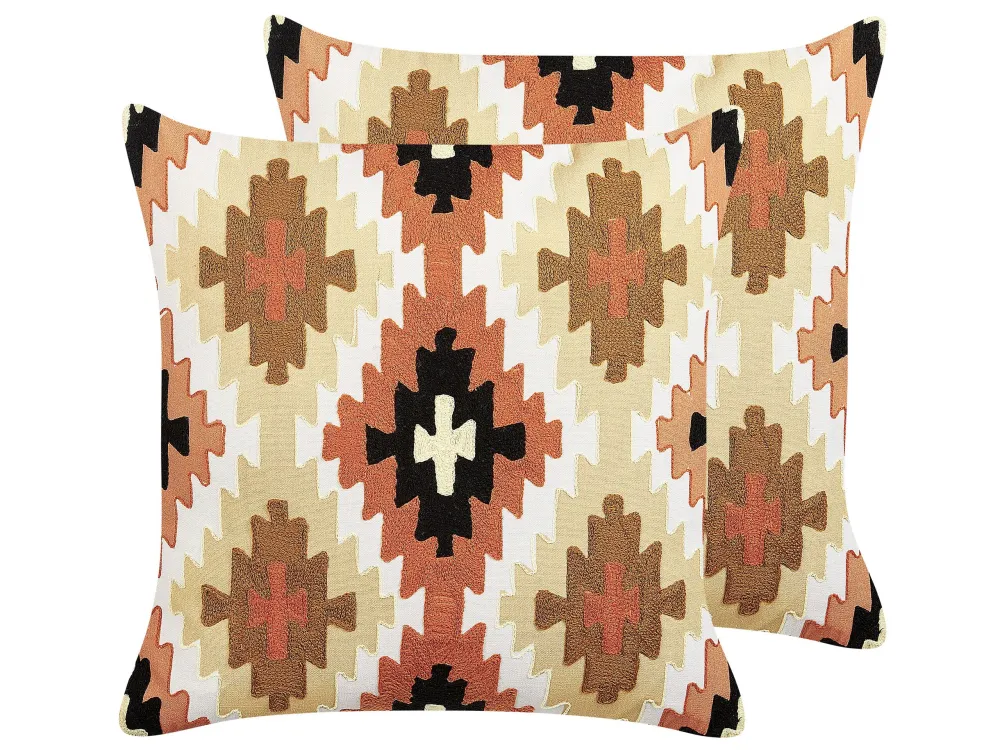 Set 2 Embroidered 100% algodão Cushions Geometric Pattern 50 x 50 cm Multicolour SERAMPORE