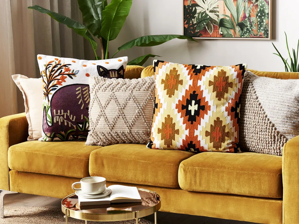Set 2 Embroidered 100% algodão Cushions Geometric Pattern 50 x 50 cm Multicolour SERAMPORE