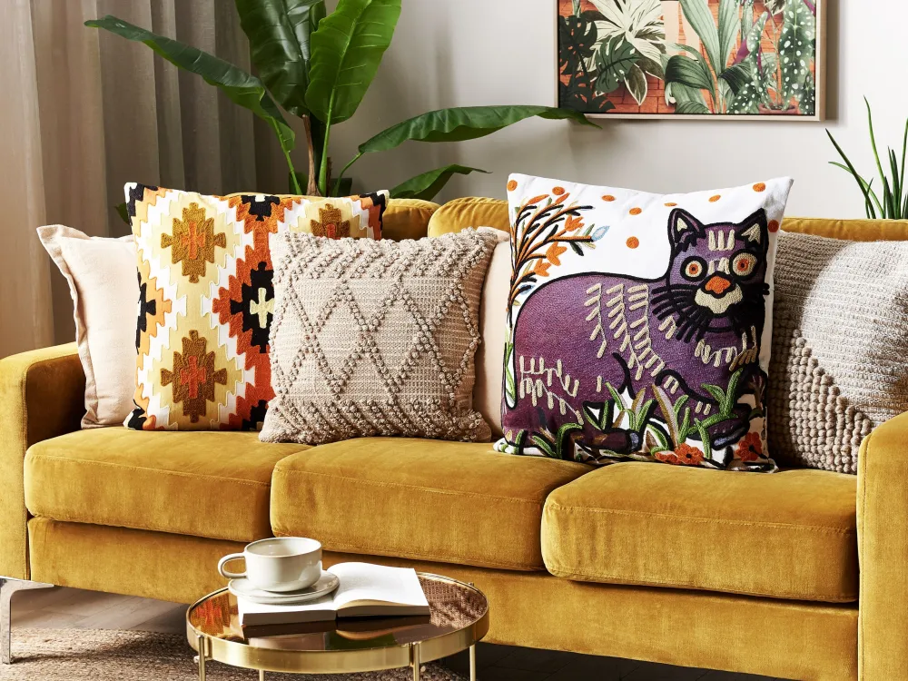 Set 2 Embroidered 100% algodão Cushions Geometric Pattern 50 x 50 cm Multicolour SERAMPORE
