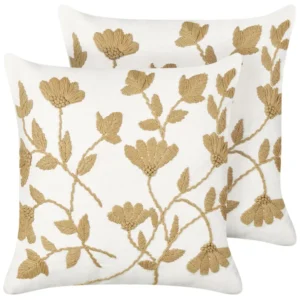 Set 2 Embroidered Cotton Cushions Floral Pattern 45 x 45 cm White and Tom neutro LUDISIA
