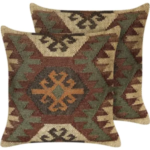 Set 2 Jute Cushions Geometric Pattern 45 x 45 cm Multicolour CUMBUM