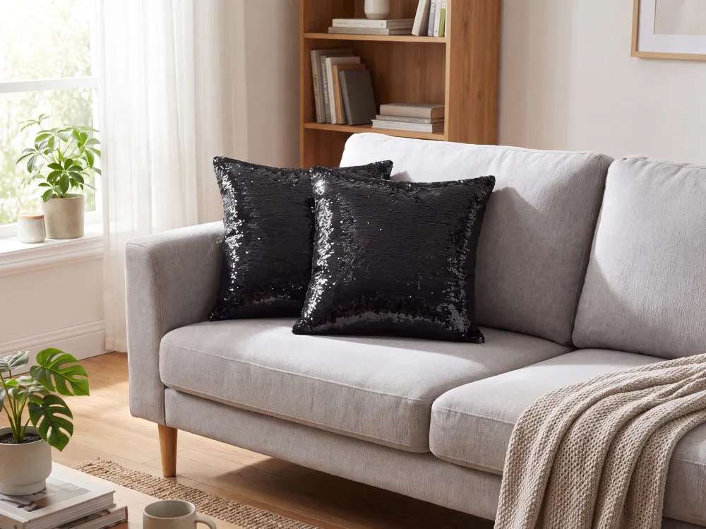 Set 2 Sequin Cushions 45 x 45 cm Ébano ASTER