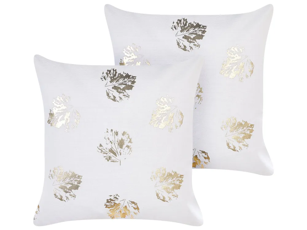 Set 2 Velvet Cushions Leaf Pattern 45 x 45 cm White GOLDENROD