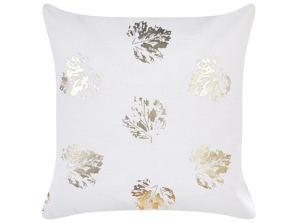 Set 2 Velvet Cushions Leaf Pattern 45 x 45 cm White GOLDENROD