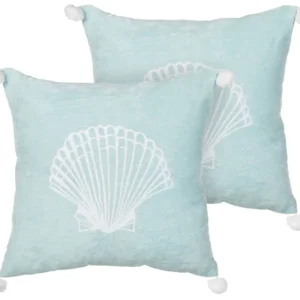 Set 2 Velvet Cushions Seashell Motif 45 x 45 cm Blue LEATHESIA