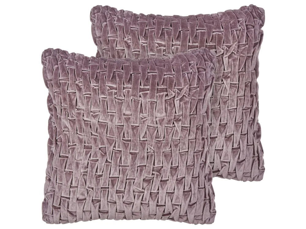 Set 2 Velvet Pleated Cushions 45 x 45 cm Violet CHIRITA