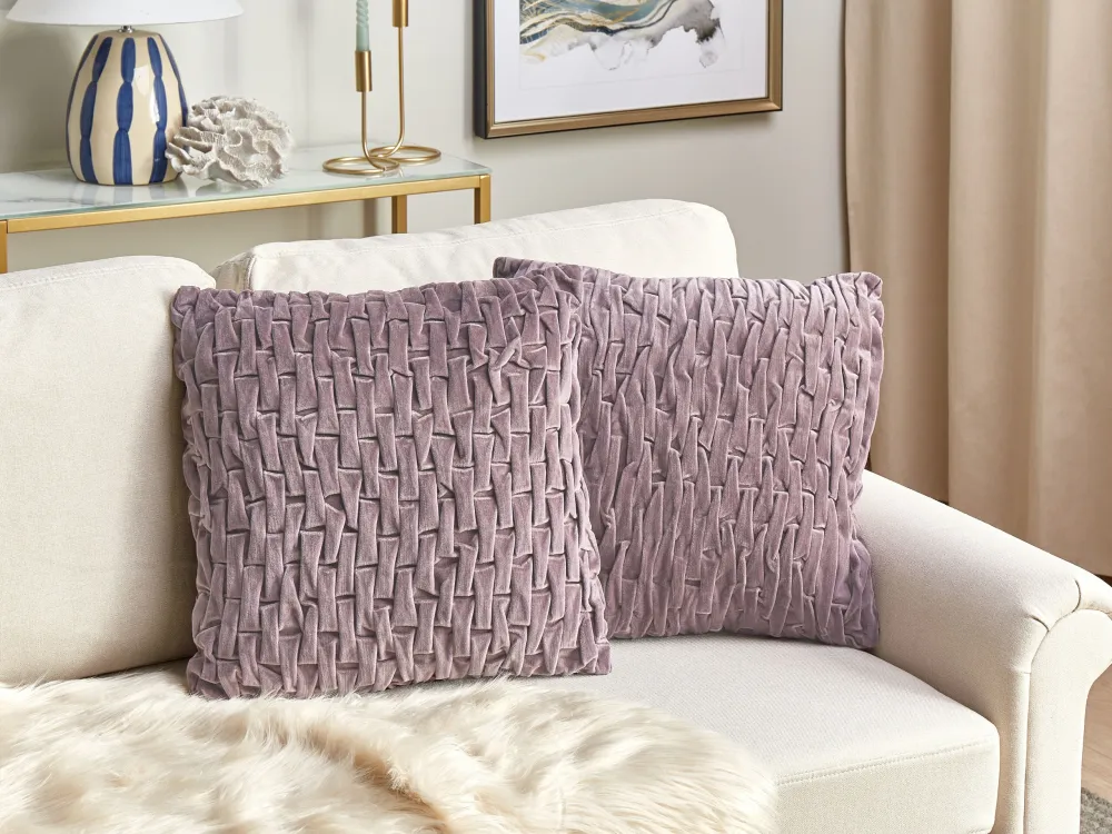 Set 2 Velvet Pleated Cushions 45 x 45 cm Violet CHIRITA