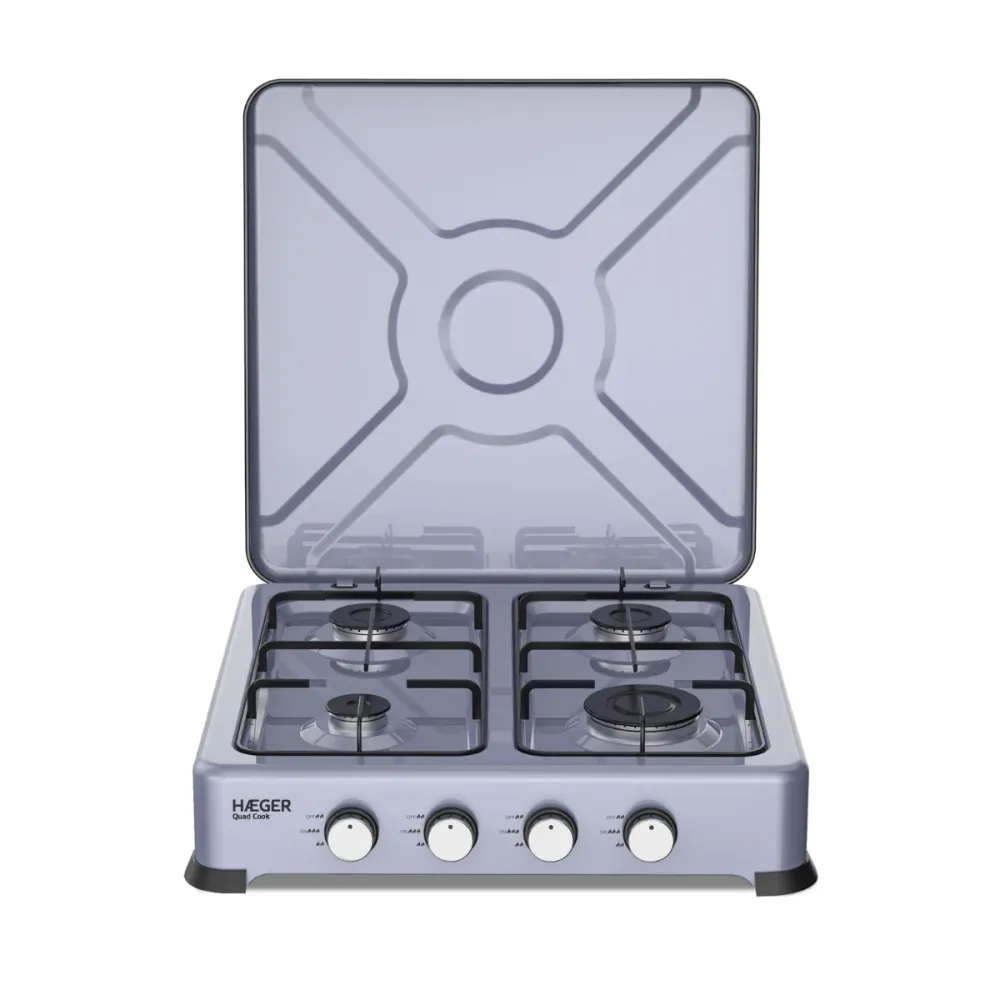 Fogareiro Gás Haeger Quad Cook | 4 Queimadores, Manípulos Inox, Cômodo Limpeza para Grelha/Grill