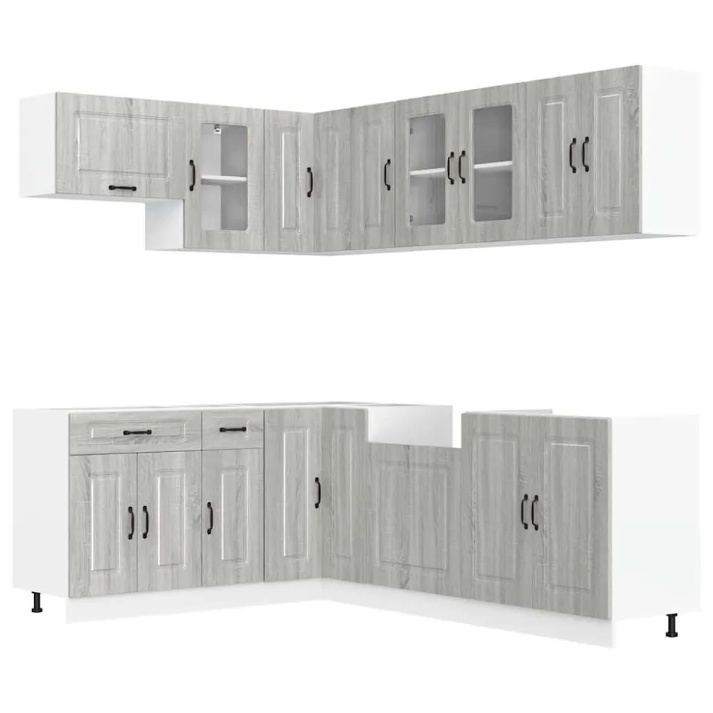 11 peças armário de cozinha conjunto Kalmar cinza sonoma
