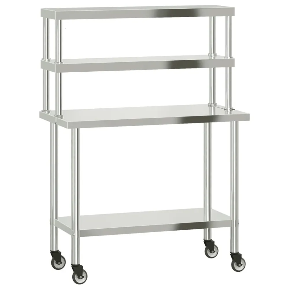 Relógio de Mesa Mesa trabalho cozinha com prateleira 110x55x150cm ço inoxidável
