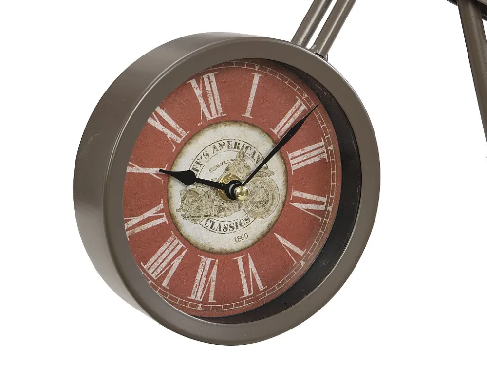 Relógio mota nostálgico de pousar metal C51 x L8,5 x A26 cm castanho - SAVANNAH com Moldura de Madeira Maciç