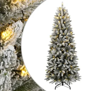 Arranjo de Flores Artificiais Árvore Natal artificial com 300 luzes LED e flocos de neve 240cm