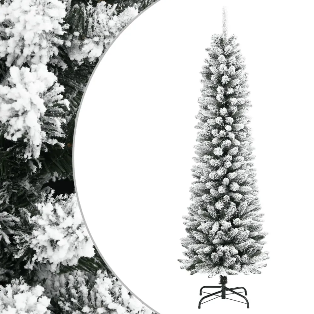 Árvore de Natal artificial fina com neve PVC e PE 150 cm Cor Verde Natural