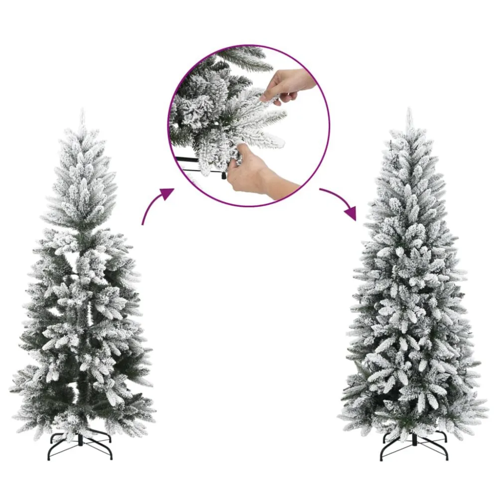 Árvore de Natal artificial fina com neve PVC e PE 150 cm Cor Verde Natural
