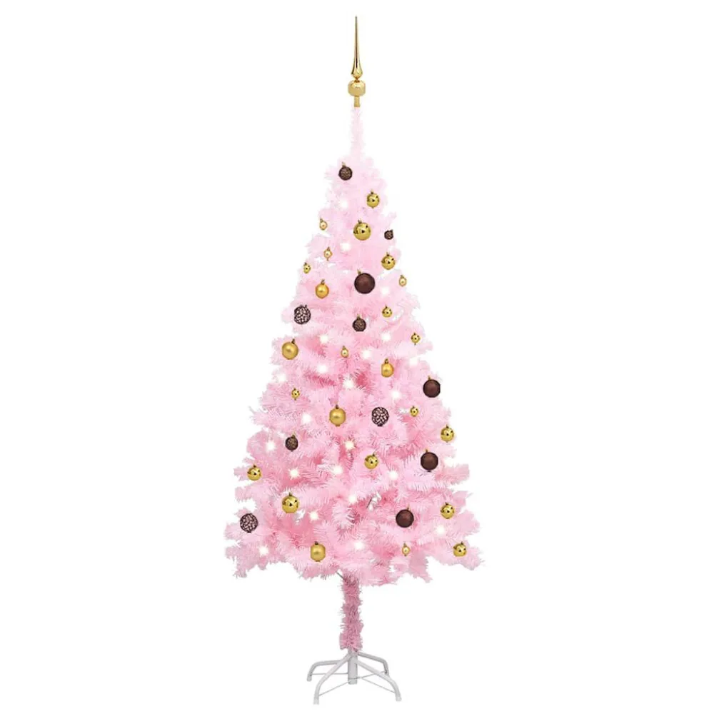 Árvore Natal artificial pré-iluminada com bolas PVC rosa Cor Verde Natural