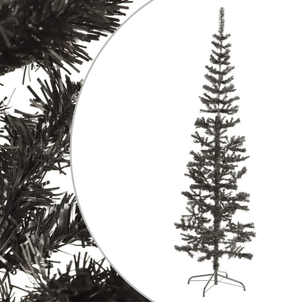 Árvore de Natal fina 240 cm preto em Vaso de Cerâmica Incluso