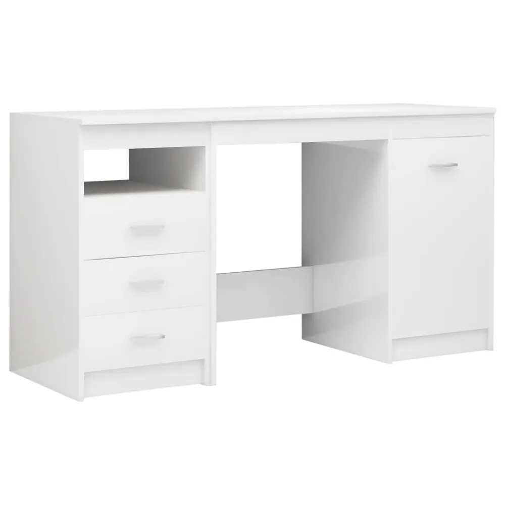 Secretária 140x50x76 cm contraplacado branco cintilante Altura Ajustável