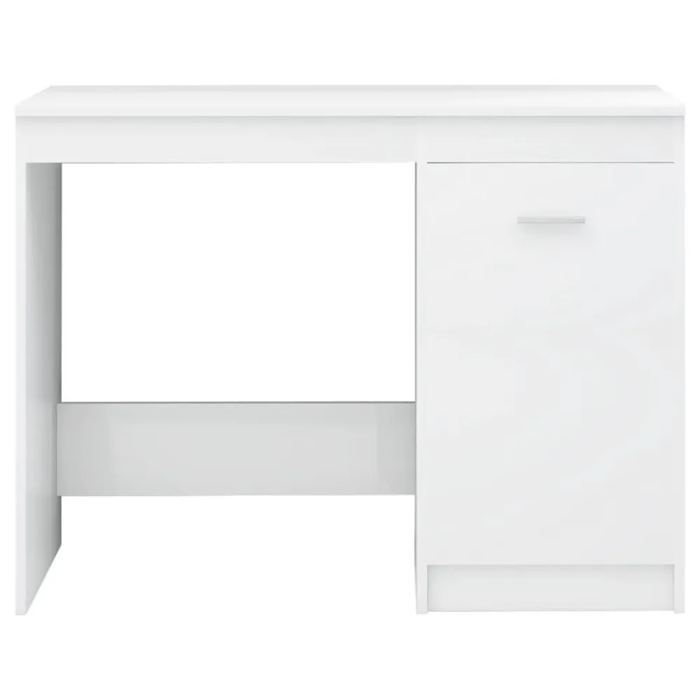 Secretária 140x50x76 cm contraplacado branco cintilante Altura Ajustável