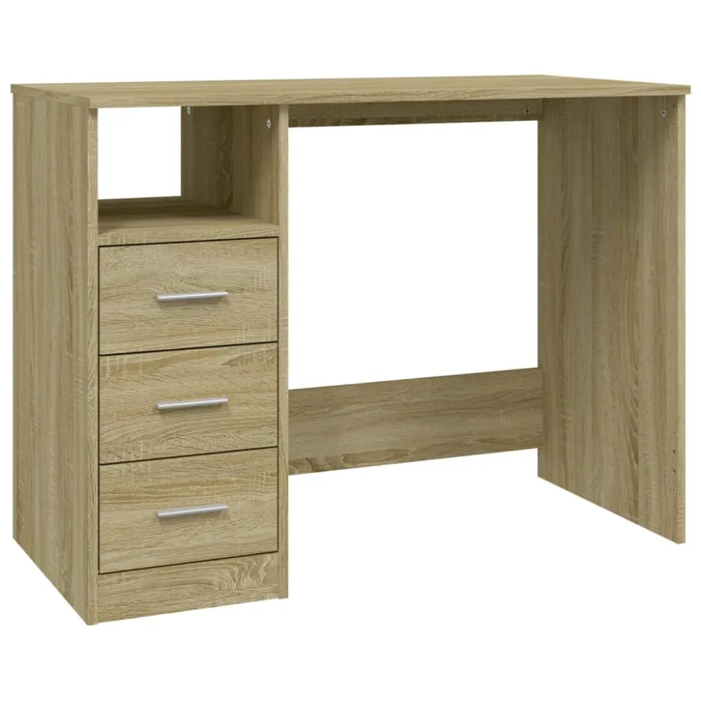 Secretária com gavetas 102x50x76 cm derivados de madeira sonoma em Carvalho