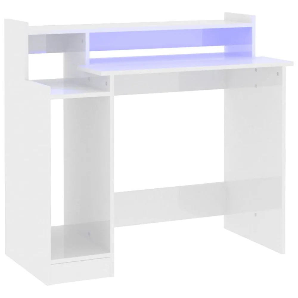 Secretária com LED 97x45x90cm derivados madeira branco resplandecente para Trabalho Remoto