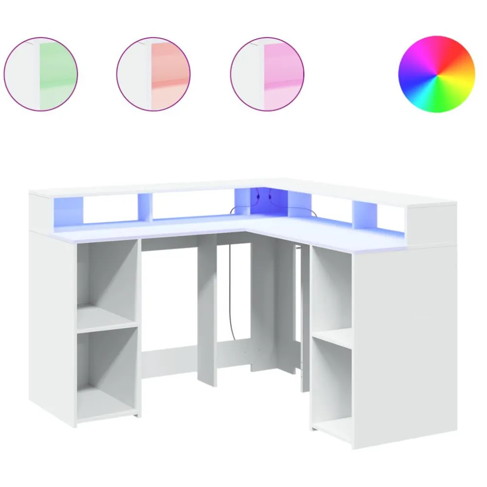 Suporte para Monitor Secretária com luzes LED 130x130x91 cm derivados madeira branco