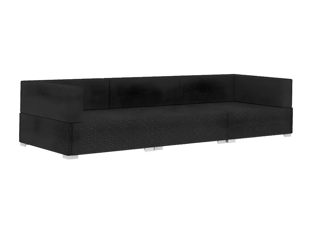 3 peças conjunto sofás de jardim com almofadões vime PE preto Clicnbuy
