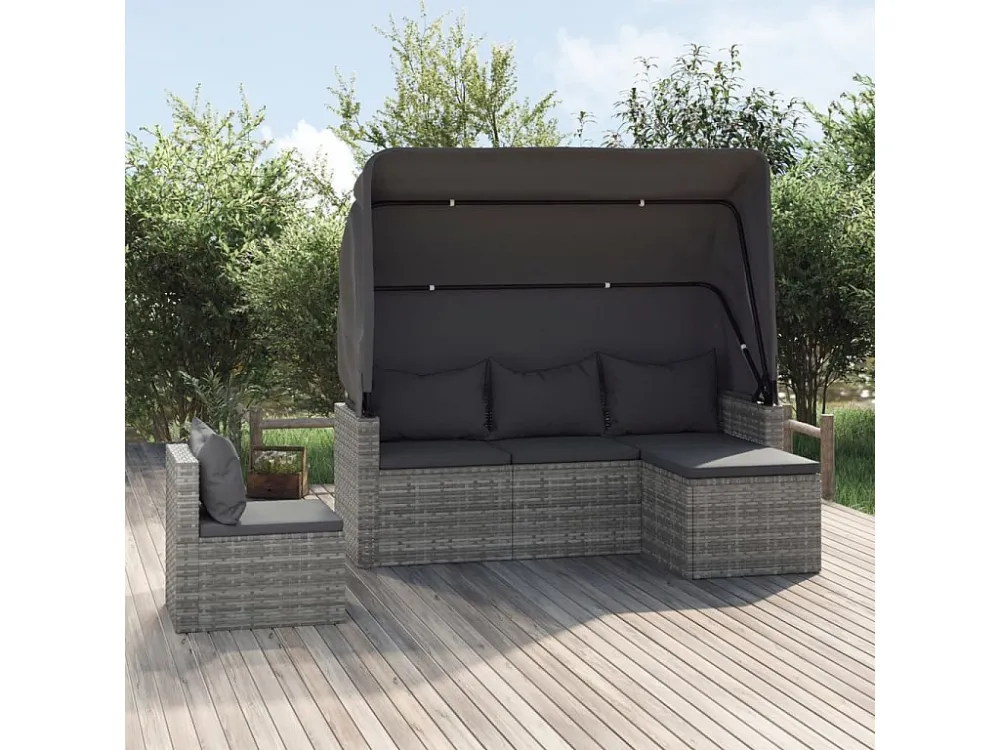 4 peças conjunto sofás de jardim com almofadões vime PE cinzento Clicnbuy