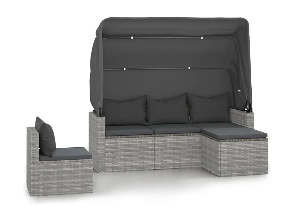 4 peças conjunto sofás de jardim com almofadões vime PE cinzento Clicnbuy